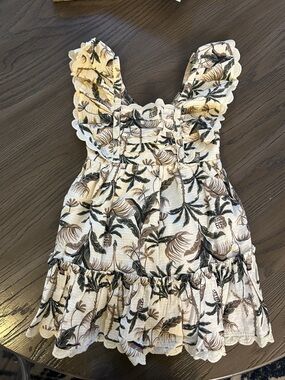 Tommy Bahama Cream, Brown & Green Tropical Print Girls' Casual Dress